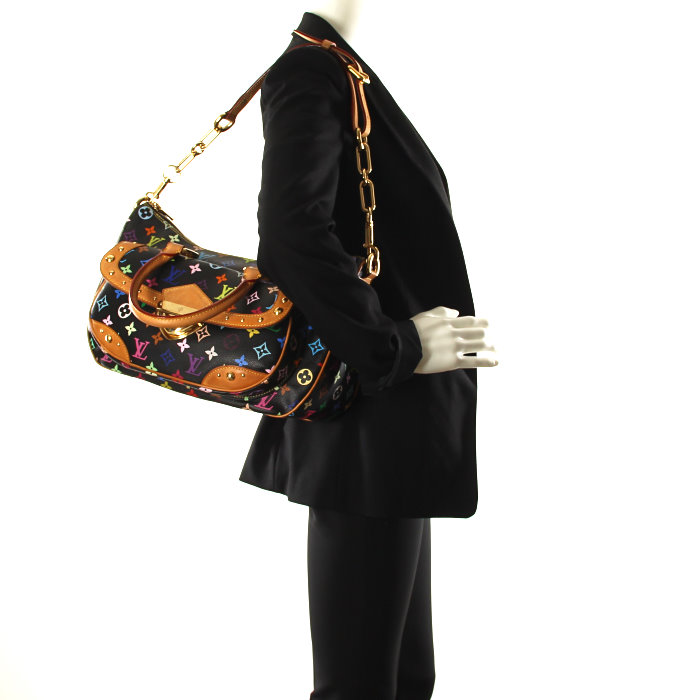 Louis Vuitton Rita in black multicolor canvas and natural leather - Detail D1