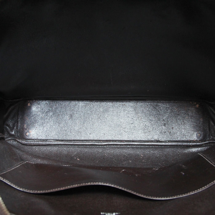 Hermes Plume briefcase in chocolate brown and orange leather - Detail D2