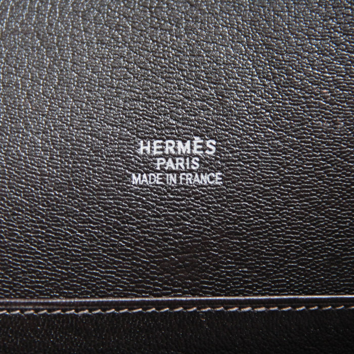 Hermes Plume briefcase in chocolate brown and orange leather - Detail D3