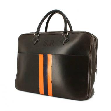 Porte-documents Hermes Plume en cuir marron-chocolat et orange