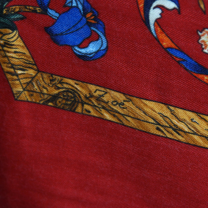 Hermès châle en cachemire et soie à dominante rouge - Detail D3