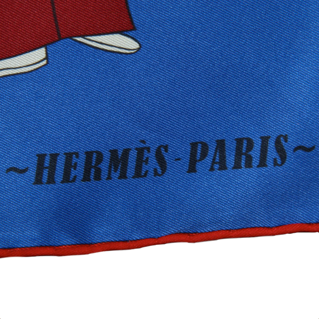 Hermès carré Les sportives in blue twill silk - Detail D1