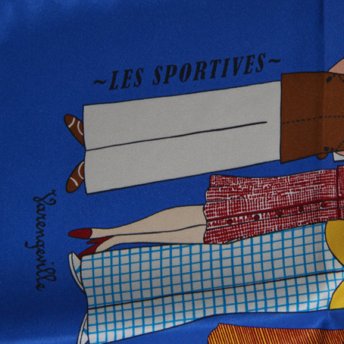 Hermès carré Les sportives in blue twill silk - Detail D2