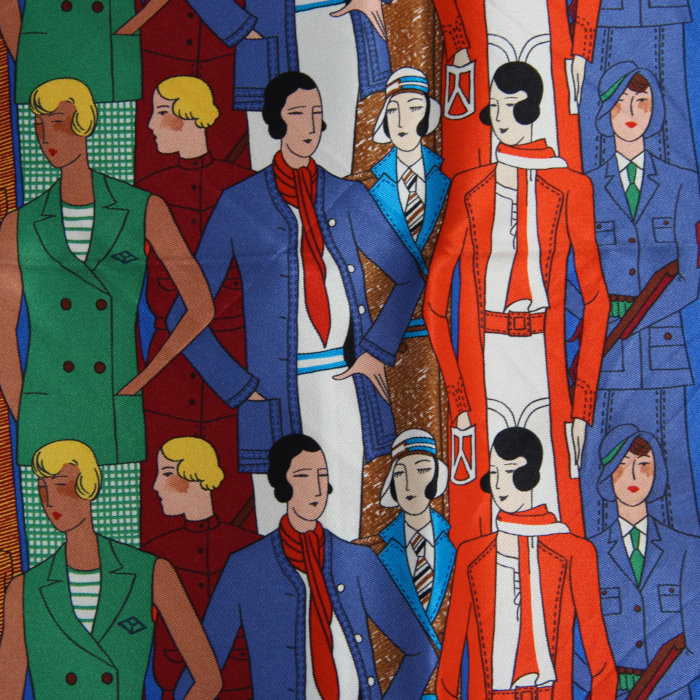 Hermès carré Les sportives in blue twill silk - Detail D3