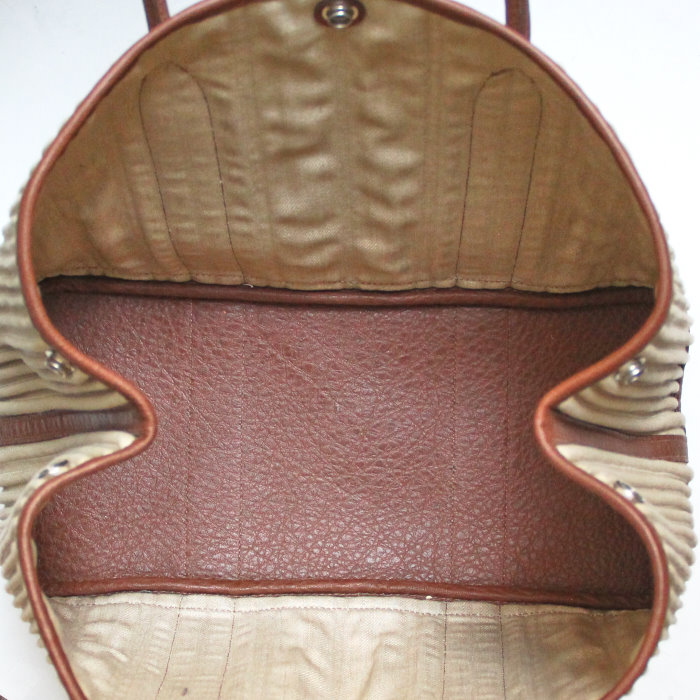 Hermès Garden Party in beige cotelet canvas and brown leather - Detail D3