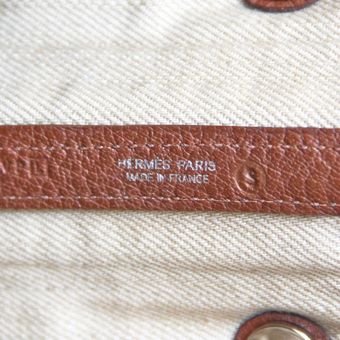 Hermès Garden Party in beige cotelet canvas and brown leather - Detail D4