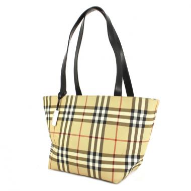 Burberry en toile Haymarket beige et cuir noir