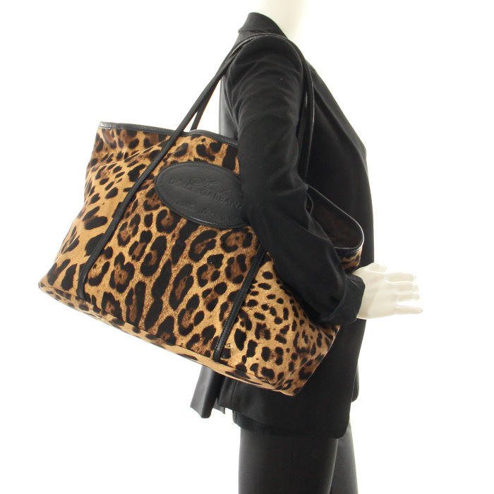 Dolce & Gabbana sac en toile imprimée léopard et cuir noir - Detail D1