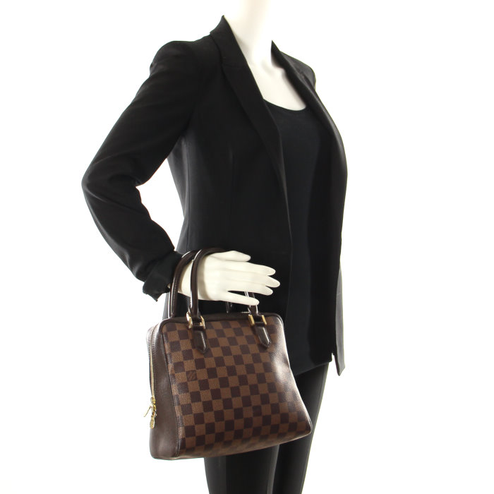 Louis Vuitton Brera Bag in damier ébène canvas and brown leather - Detail D1