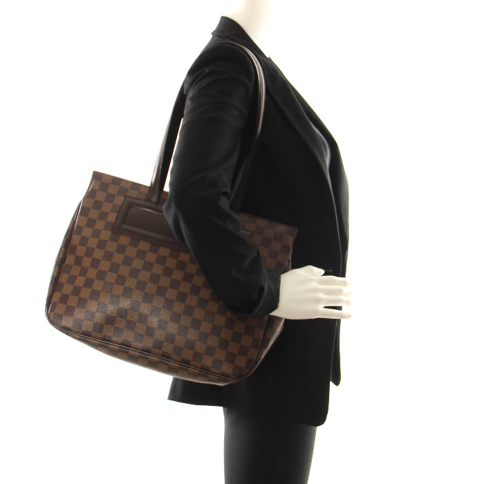 Louis Vuitton Parioli in damier ébène canvas and brown leather - Detail D1