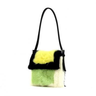 Renaud Pellegrino Pouch Bag in black, white, yellow and green fur