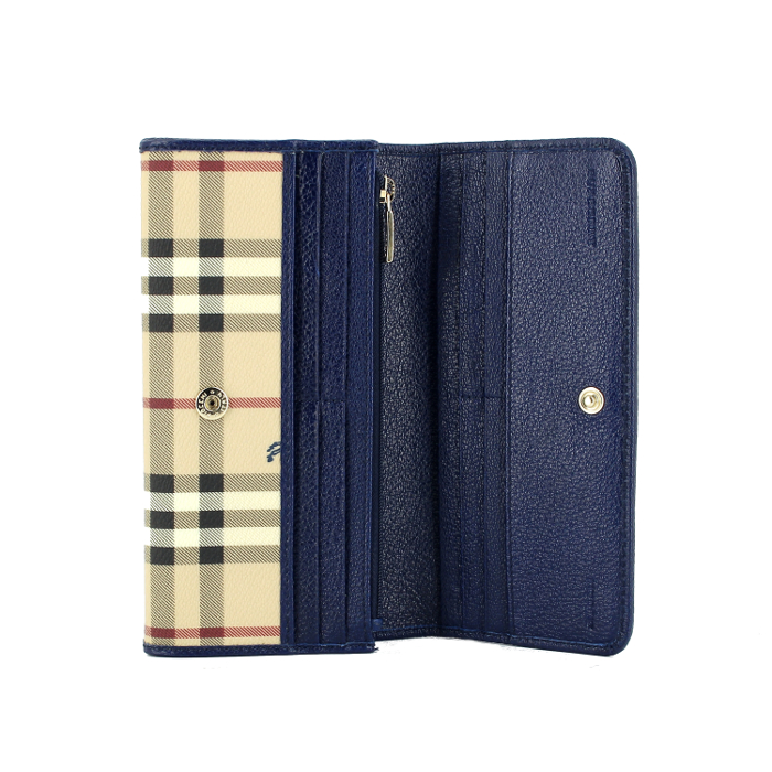 Burberry wallet in beige Haymarket canvas and blue leather - Detail D2