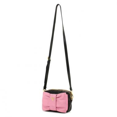 Borsa piccola in pelle nera e rosa