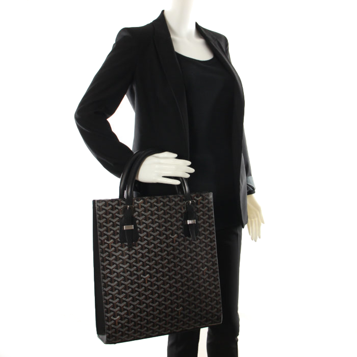 Goyard Comores shopping bag in monogram canvas and black leather - Detail D1