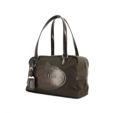 Bolso de mano Prada autres sacs et maroquinerie en lona caqui y cuero marrón