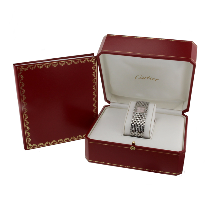 Cartier Panhère Ruban in stainless steel pink dial Ref : 2420 Circa 1999 - Detail D1