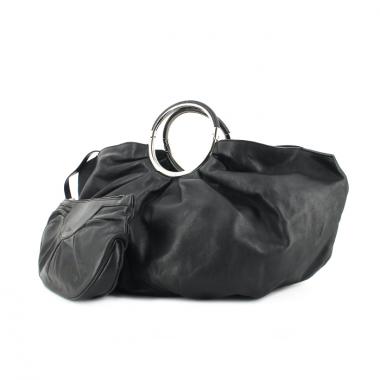 Shopping bag grande in pelle nera