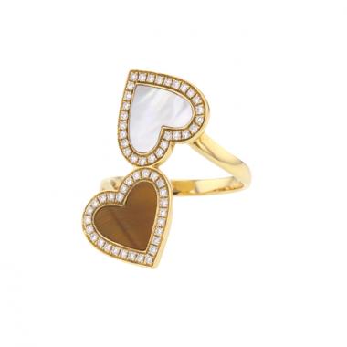 Victoria Casal bague Toi & Moi en or jaune, diamants, nacre et oeil de tigre