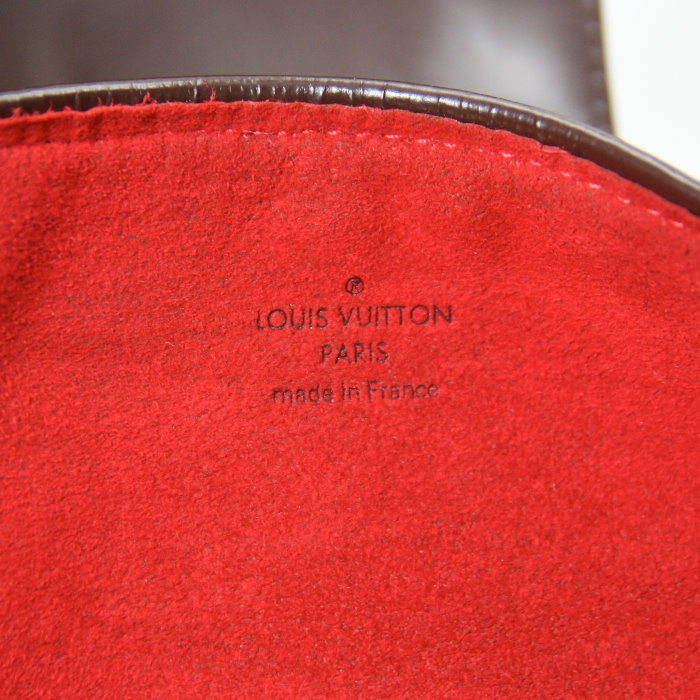 Louis Vuitton Griet en toile damier ébène et cuir marron - Detail D3