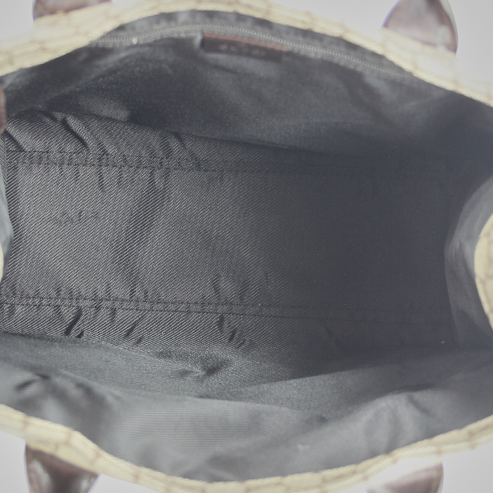 Gucci Sac Plat en toile monogram beige et cuir marron  - Detail D2