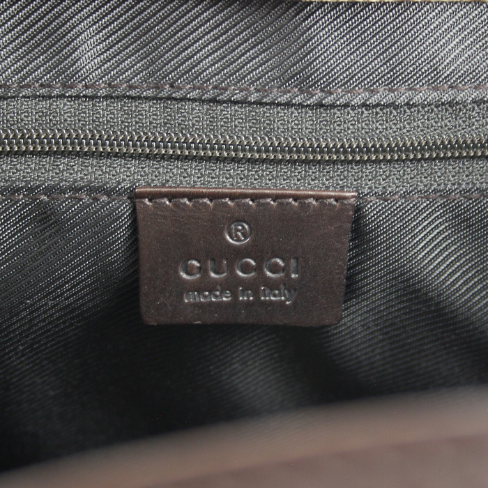 Gucci Sac Plat en toile monogram beige et cuir marron  - Detail D3