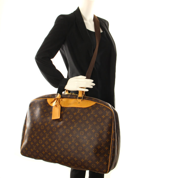 Sac de voyage Louis Vuitton Alize en toile monogram et cuir naturel - Detail D1