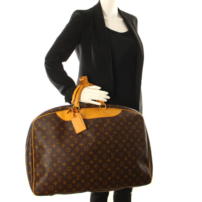 Sac de voyage Louis Vuitton Alize en toile monogram et cuir naturel - Detail D2