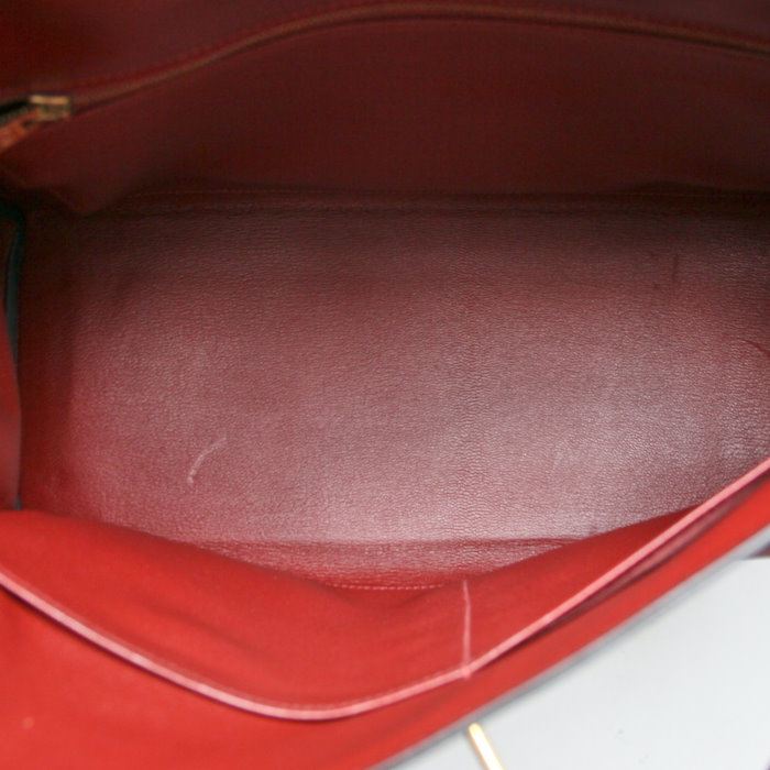 Sac à main Hermes Kelly 35 cm en cuir box bordeaux - Detail D3