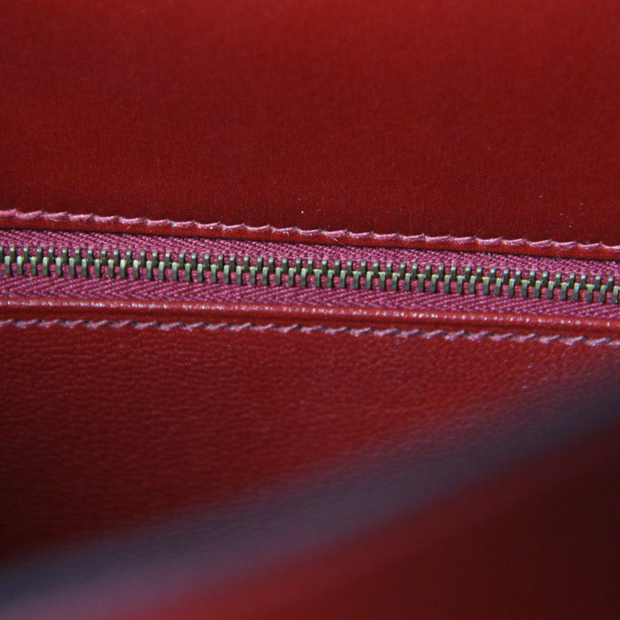 Hermes Kelly 35 cm handbag in burgundy box leather - Detail D4