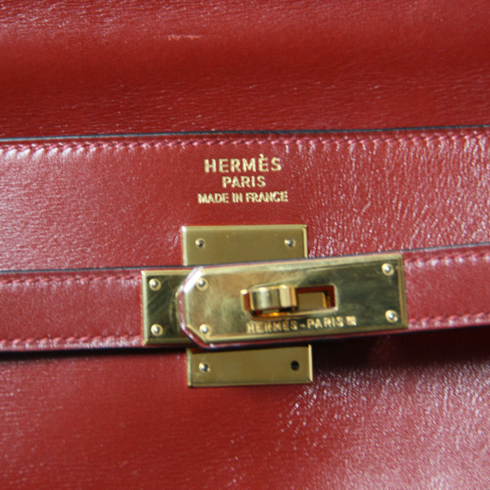 Hermes Kelly 35 cm handbag in burgundy box leather - Detail D5