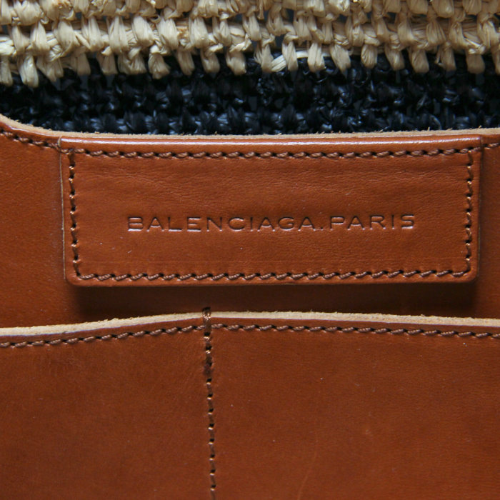 Balenciaga en raffia rayé beige/noir et cuir marron - Detail D3