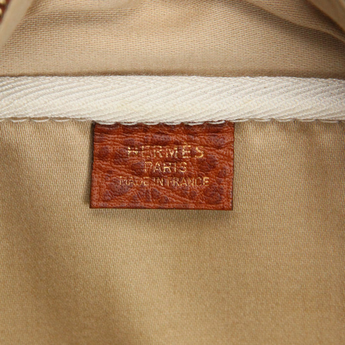 Hermès Victoria 45 cm en toile beige et cuir marron  - Detail D3