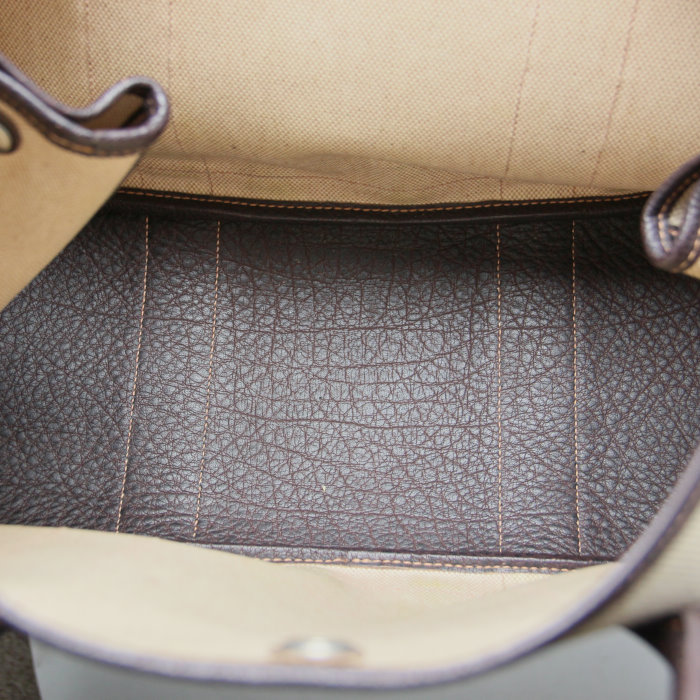 Borsa Hermes Garden modello medio in tela beige e pelle marrone - Detail D2