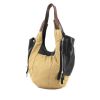 Handbag in beige canvas and black leather - 00pp thumbnail