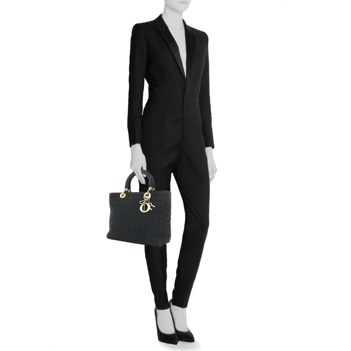 Borsa Lady Dior modello grande in tela nera - Detail D1