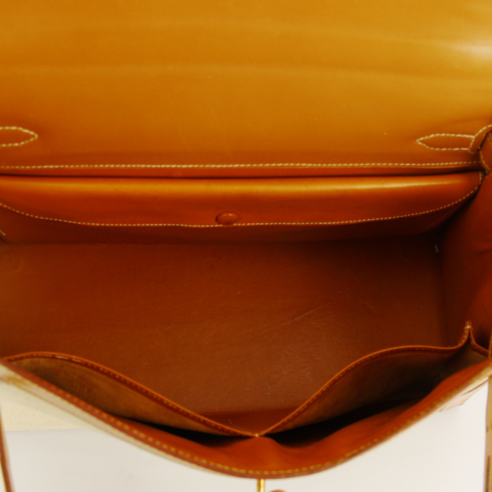 Hermès sac Kelly 32 cm en toile beige et cuir naturel - Detail D2