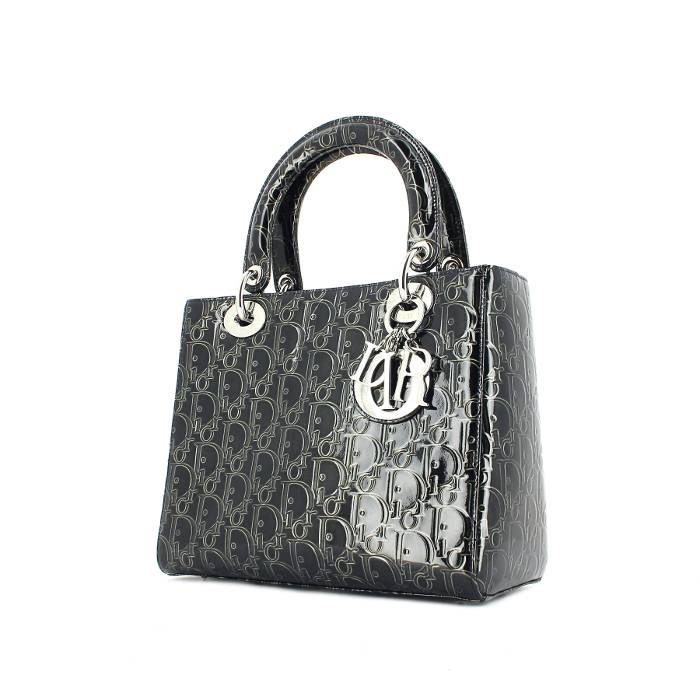 Christian Dior Lady Dior moyen modèle en cuir vernis monogram noir
