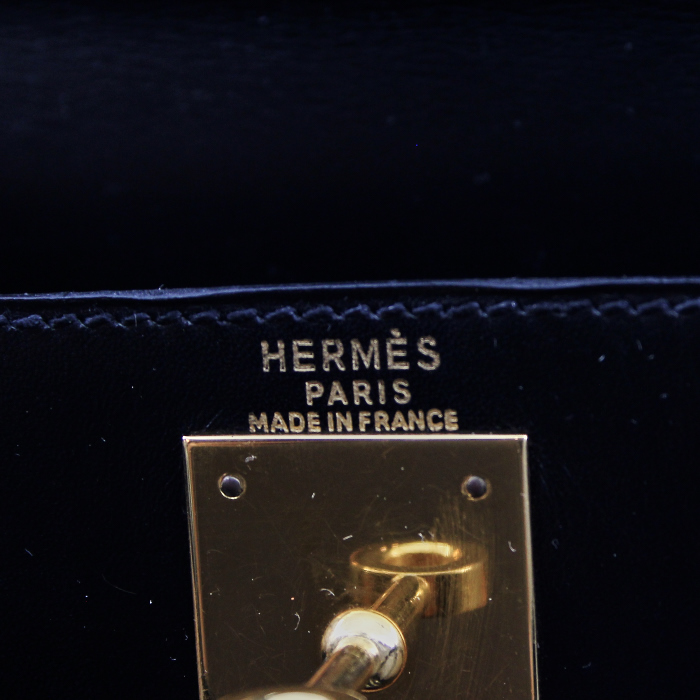 Kelly 28 cm handbag in black box leather - Detail D3