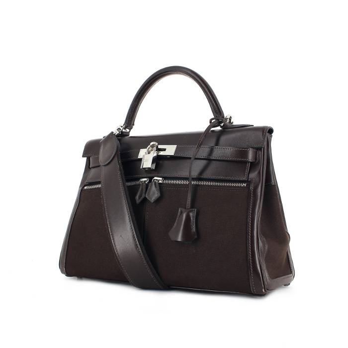 Hermès Kelly Lakis 32 cm en toile et cuir marron 