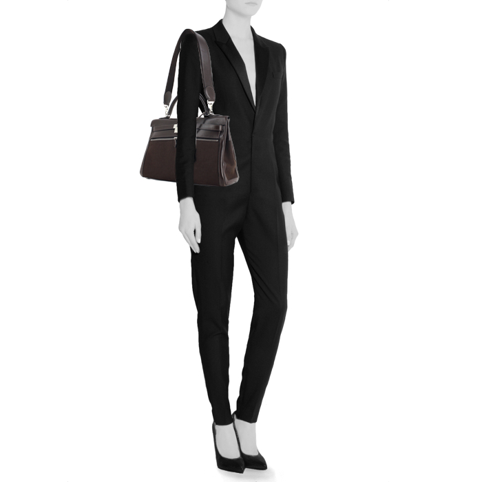 Hermès Kelly Lakis 32 cm in brown canvas and leather - Detail D1