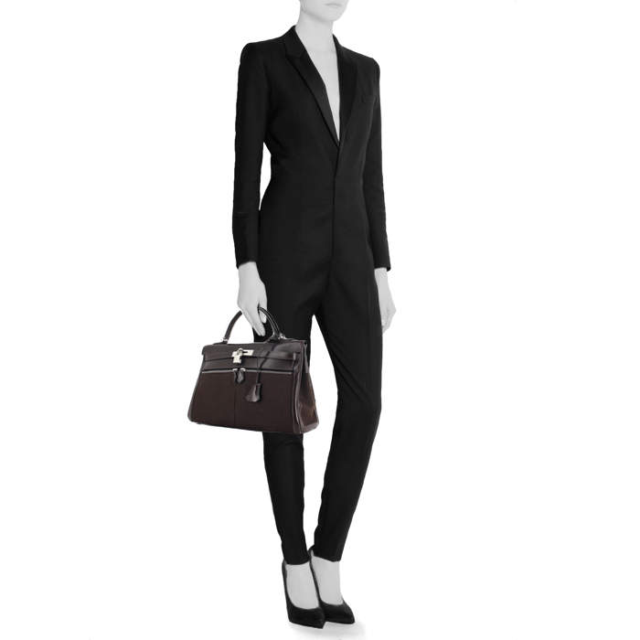 Hermès Kelly Lakis 32 cm in brown canvas and leather - Detail D2