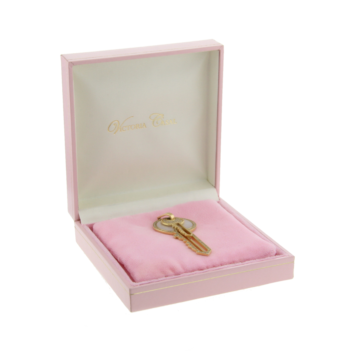 Ciondolo Victoria Casal Clefs du Bonheur in oro giallo,  madreperla bianca e diamanti - Detail D2