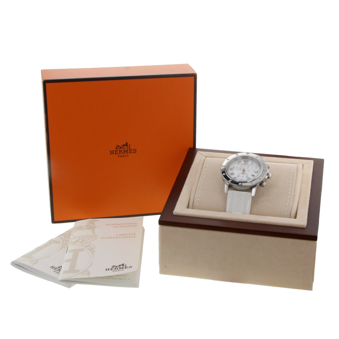 Hermès montre Clipper Chrono acier et diamants Ref : CP2.430 Vers 2011 - Detail D2