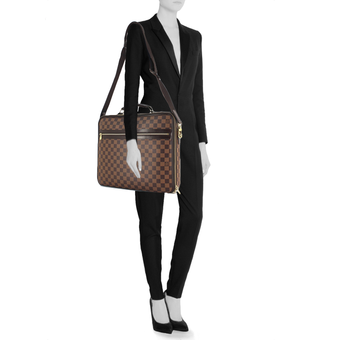 Louis Vuitton Sabana in damier canvas and brown leather - Detail D1