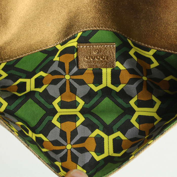 Pochette Gucci in tela monogram beige e pelle dorata - Detail D2