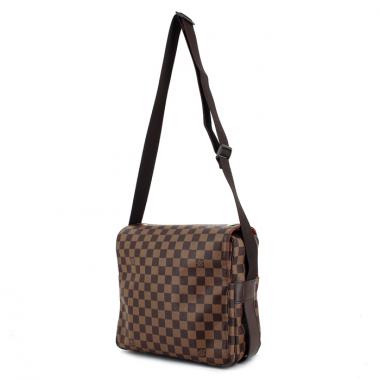 Borsa Louis Vuitton Naviglio in tela cerata con motivo a scacchi e pelle marrone