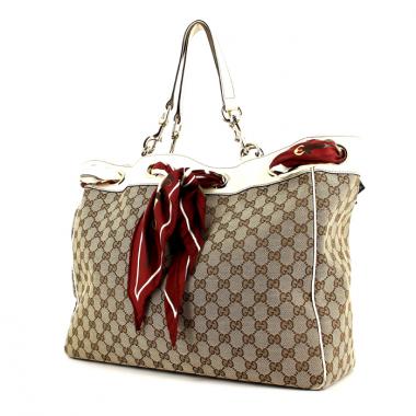 Gucci Shoulder Bag in beige monogram canvas and leather