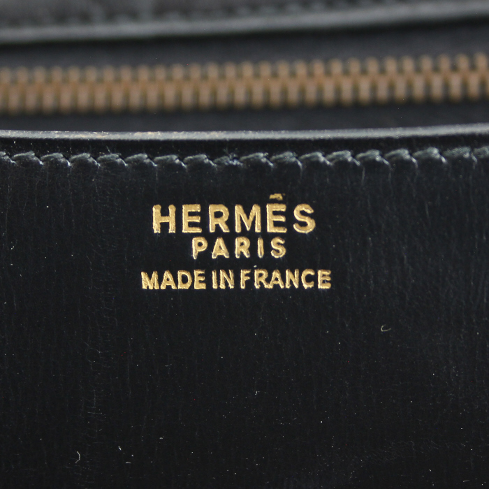 Bolso de mano Hermes Constance en cuero box negro - Detail D4