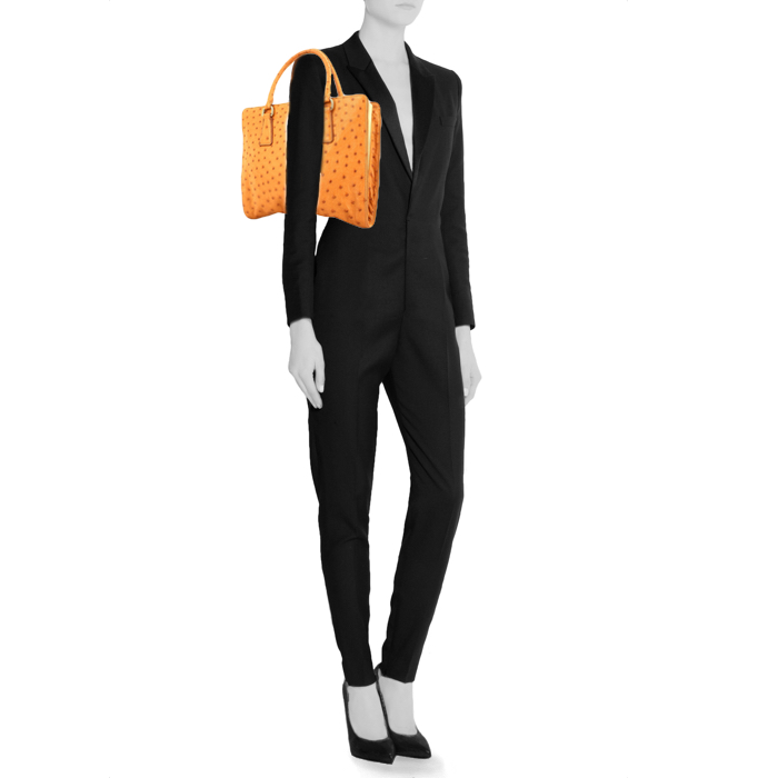 Handbag in orange ostrich leather - Detail D1