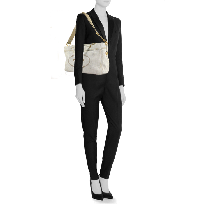 Prada Shoulder Bag in light white denim canvas - Detail D2